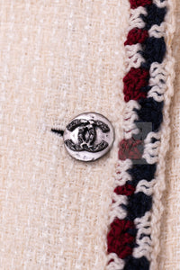 CHANEL 11S Ivory Creme Crochet Braid Trim Cotton Jacket 36 38 シャネル アイボリー クリーム クロシェット ブレイド トリミング コットン ジャケット 即発