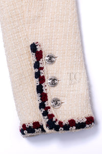 CHANEL 11S Ivory Creme Crochet Braid Trim Cotton Jacket 36 38 シャネル アイボリー クリーム クロシェット ブレイド トリミング コットン ジャケット 即発