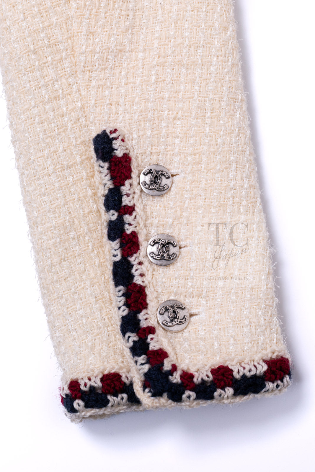 CHANEL 11S Ivory Creme Crochet Braid Trim Cotton Jacket 36 38 シャネル アイボリー クリーム クロシェット ブレイド トリミング コットン ジャケット 即発