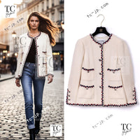 CHANEL 11S Ivory Creme Crochet Braid Trim Cotton Jacket 36 38 シャネル アイボリー クリーム クロシェット ブレイド トリミング コットン ジャケット 即発