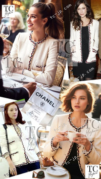 CHANEL 11S Ivory Creme Crochet Braid Trim Cotton Jacket 36 38 シャネル アイボリー クリーム クロシェット ブレイド トリミング コットン ジャケット 即発