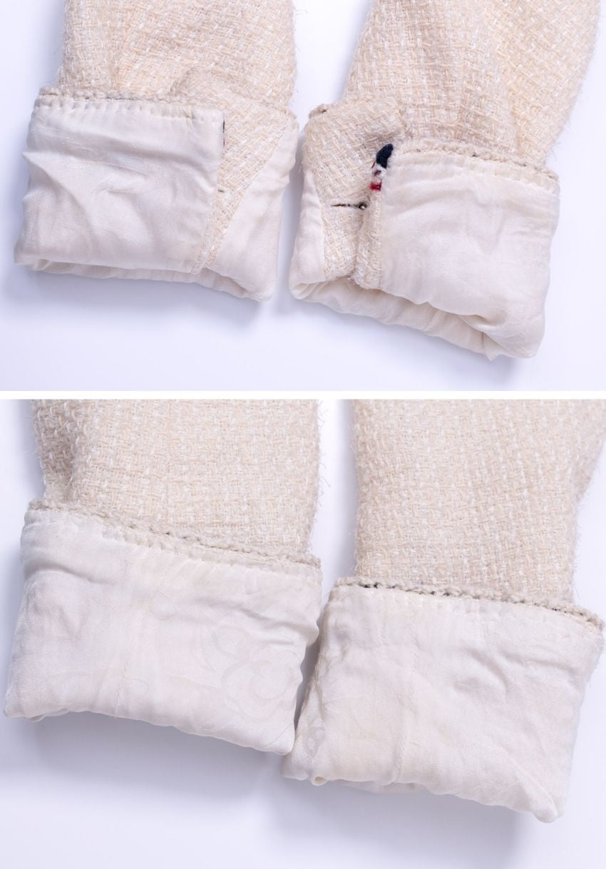 CHANEL 11S Ivory Creme Crochet Braid Trim Cotton Jacket 36 38 シャネル アイボリー クリーム クロシェット ブレイド トリミング コットン ジャケット 即発