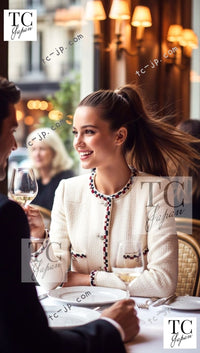 CHANEL 11S Ivory Creme Crochet Braid Trim Cotton Jacket 36 38 シャネル アイボリー クリーム クロシェット ブレイド トリミング コットン ジャケット 即発