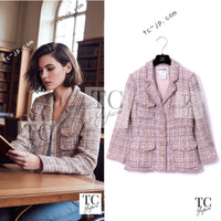 CHANEL 07C Pink Beige Multi Mohair Wool Tweed Jacket 40 42 シャネル ピンク ベージュ マルチカラー モヘア ウール ツイード ジャケット 即発