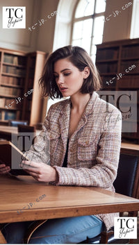CHANEL 07C Pink Beige Multi Collarless Tweed Jacket Skirt Suit 36 シャネル ピンク ベージュ ノーカラー ツイード ジャケット スカート スーツ 即発