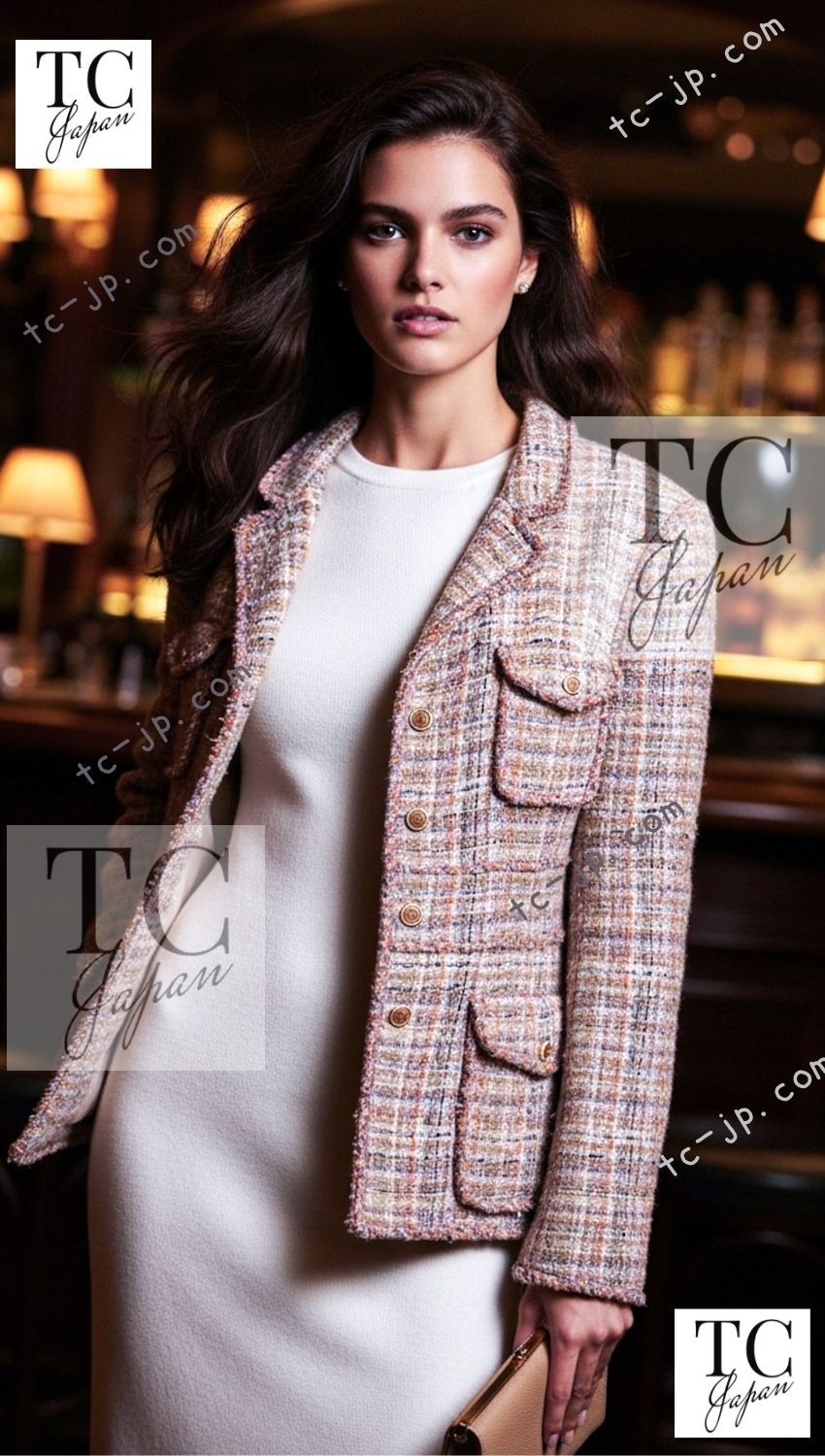 CHANEL 07C Pink Beige Multi Collarless Tweed Jacket Skirt Suit 36 シャネル ピンク ベージュ ノーカラー ツイード ジャケット スカート スーツ 即発