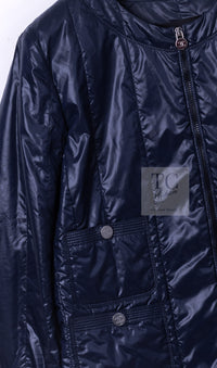 CHANEL 12S Navy Nylon Zipper Blouson Jacket CC Button 34 36 シャネル ネイビー ナイロン ジッパー ブルゾン ジャケット ココボタン 即発