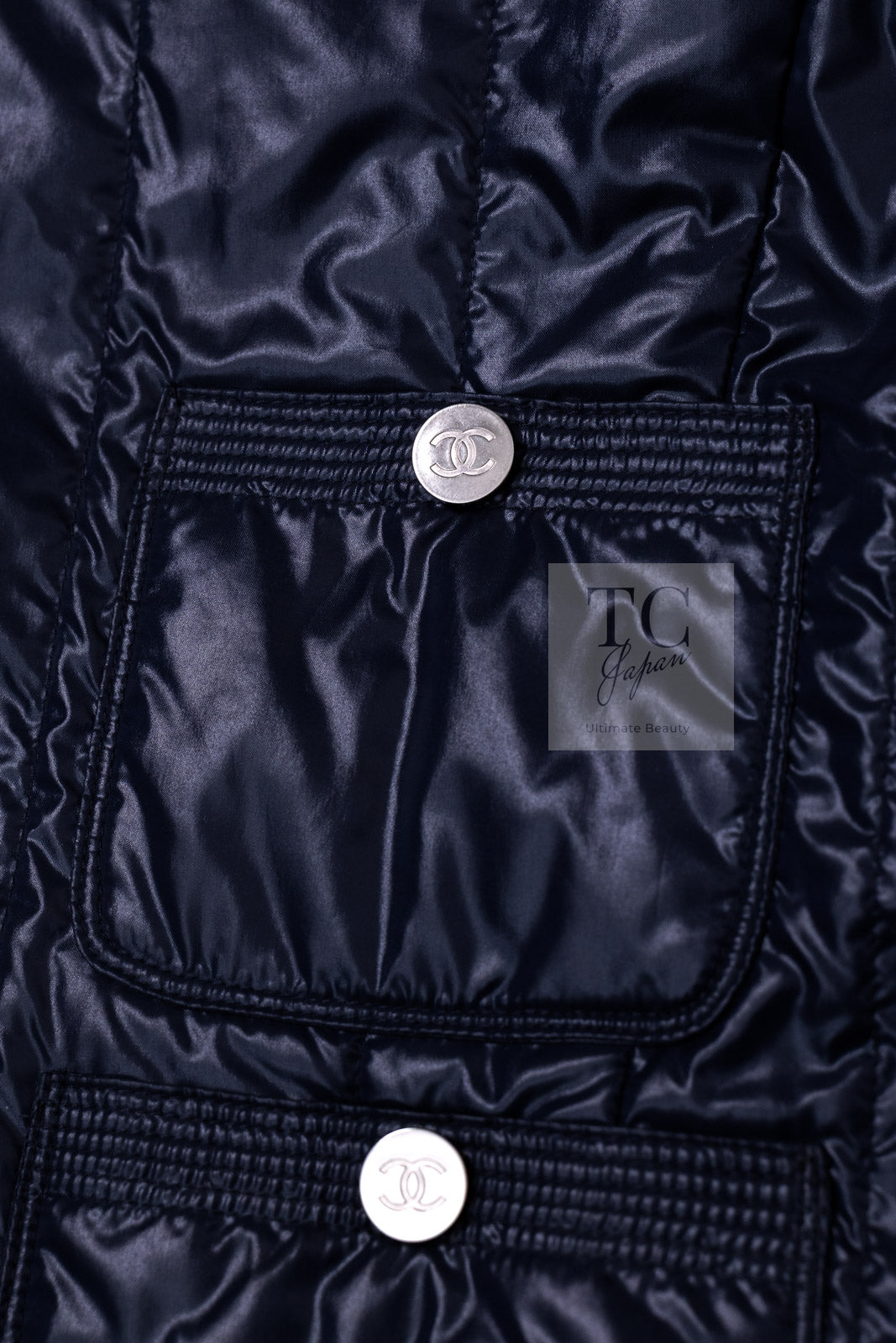 CHANEL 12S Navy Nylon Zipper Blouson Jacket CC Button 34 36 シャネル ネイビー ナイロン ジッパー ブルゾン ジャケット ココボタン 即発