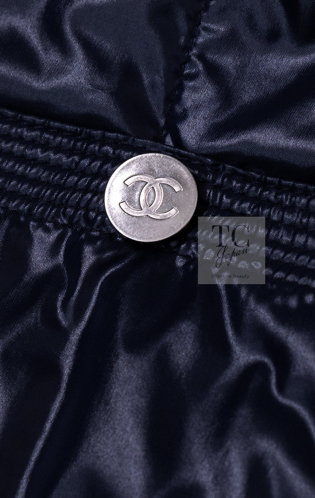 CHANEL 12S Navy Nylon Zipper Blouson Jacket CC Button 34 36 シャネル ネイビー ナイロン ジッパー ブルゾン ジャケット ココボタン 即発