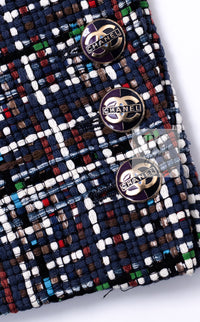 CHANEL 17PS Navy Multicolor Cotton Silk Jacket 34 36 シャネル ネイビー マルチカラー コットン シルク ジャケット 即発