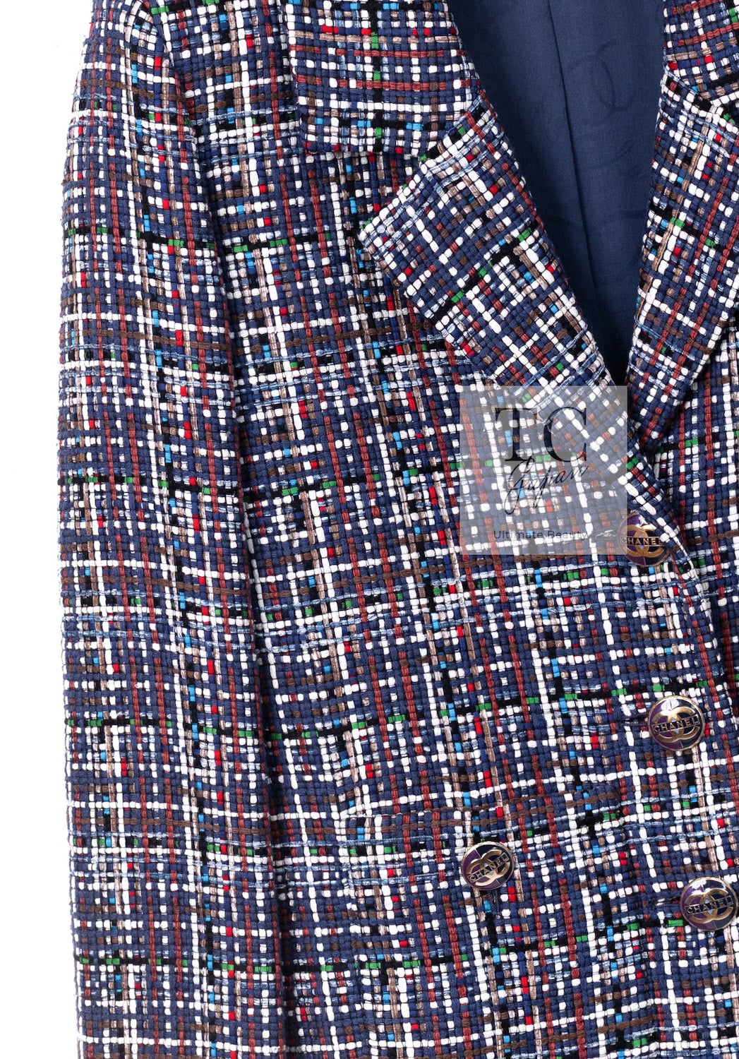 CHANEL 17PS Navy Multicolor Cotton Silk Jacket 34 36 シャネル ネイビー マルチカラー コットン シルク ジャケット 即発