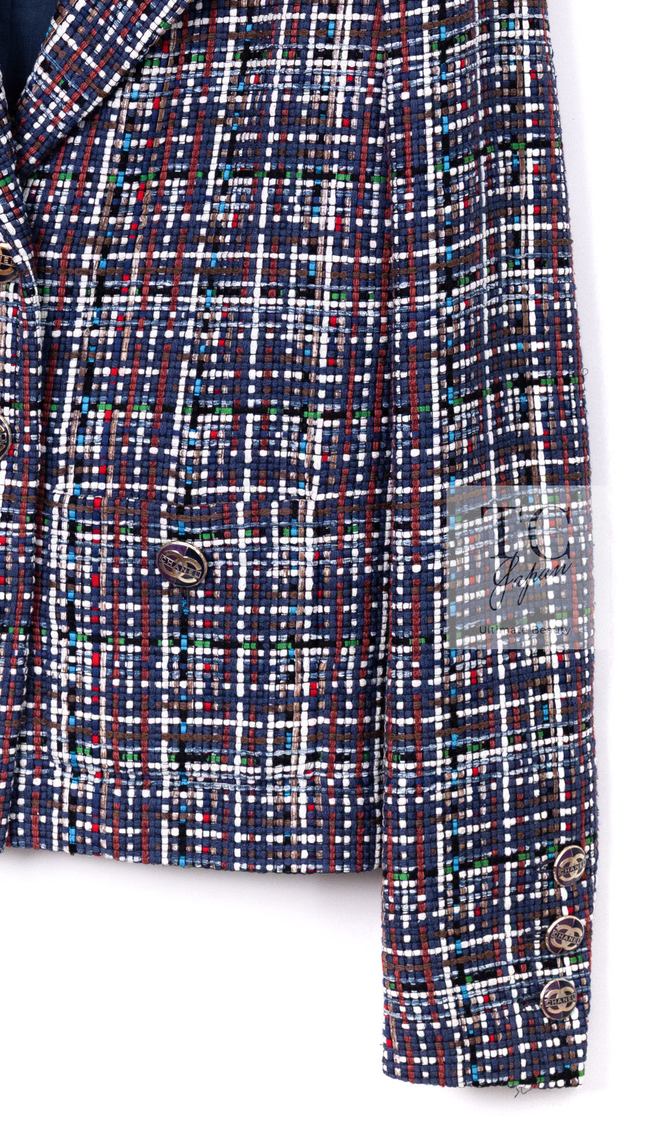 CHANEL 17PS Navy Multicolor Cotton Silk Jacket 34 36 シャネル ネイビー マルチカラー コットン シルク ジャケット 即発