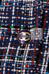 CHANEL 17PS Navy Multicolor Cotton Silk Jacket 34 36 シャネル ネイビー マルチカラー コットン シルク ジャケット 即発