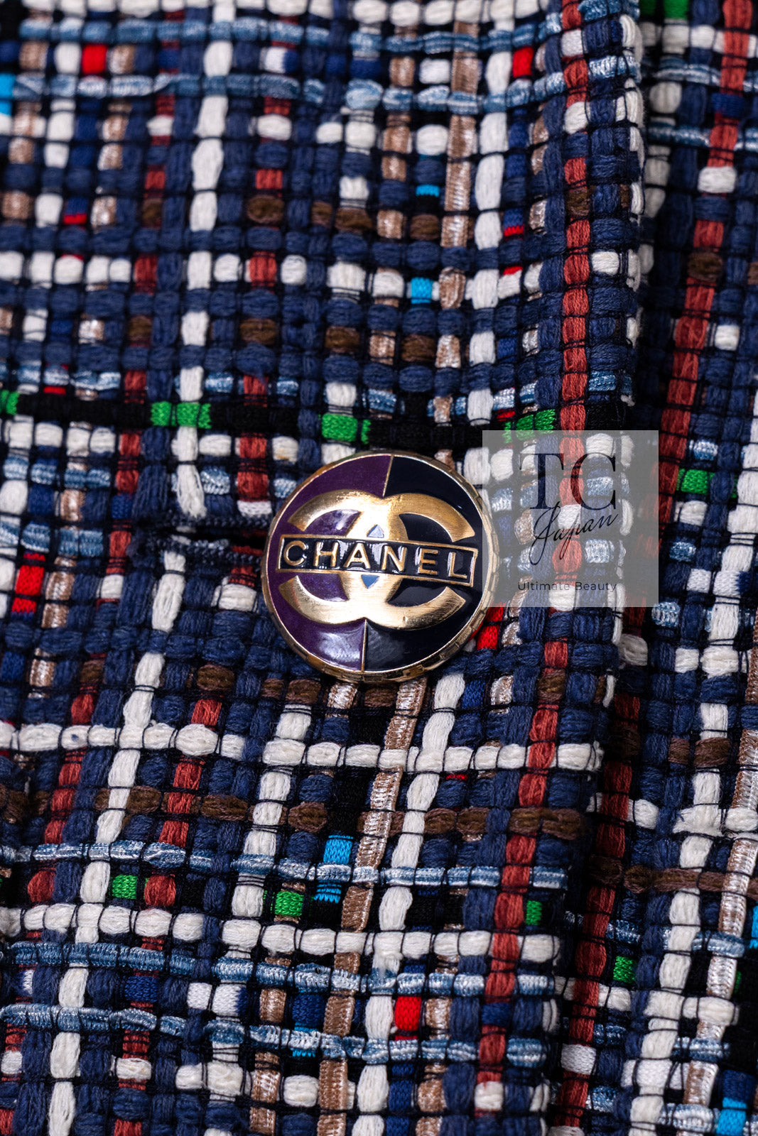 CHANEL 17PS Navy Multicolor Cotton Silk Jacket 34 36 シャネル ネイビー マルチカラー コットン シルク ジャケット 即発