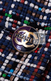 CHANEL 17PS Navy Multicolor Cotton Silk Jacket 34 36 シャネル ネイビー マルチカラー コットン シルク ジャケット 即発