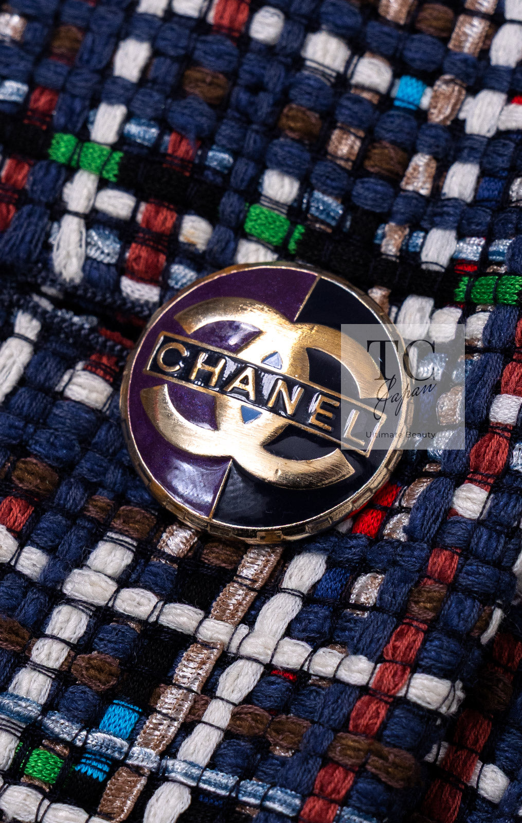 CHANEL 17PS Navy Multicolor Cotton Silk Jacket 34 36 シャネル ネイビー マルチカラー コットン シルク ジャケット 即発