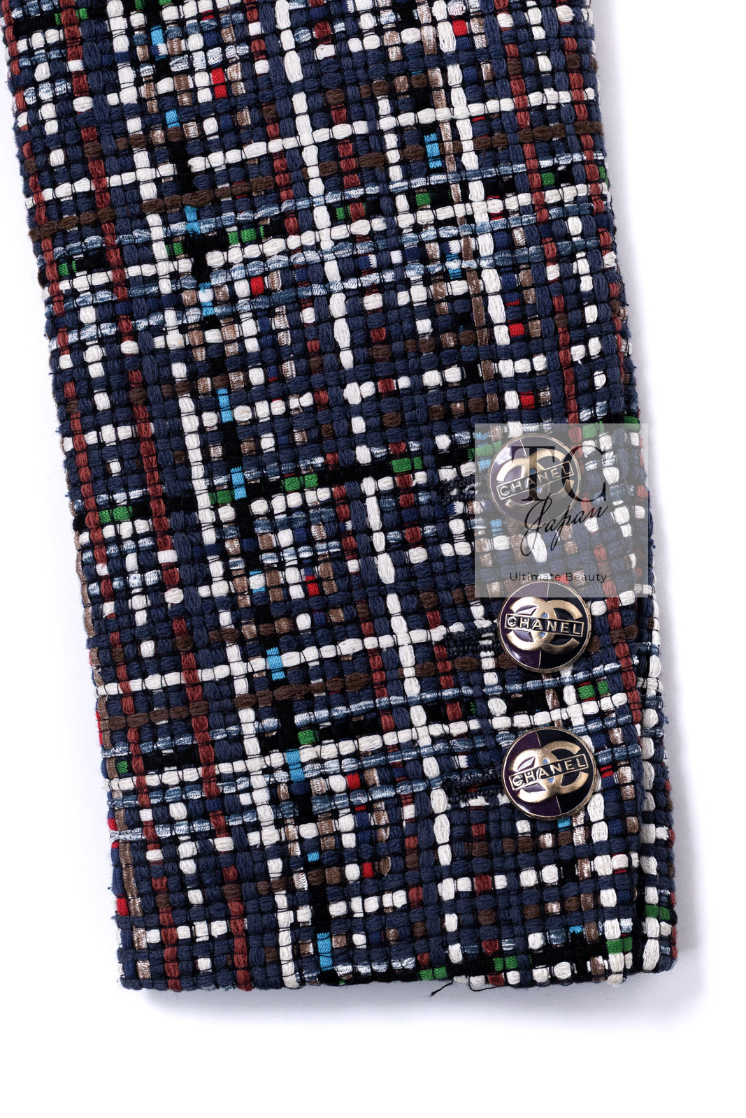 CHANEL 17PS Navy Multicolor Cotton Silk Jacket 34 36 シャネル ネイビー マルチカラー コットン シルク ジャケット 即発