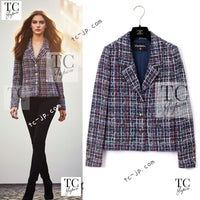 CHANEL 17PS Navy Multicolor Cotton Silk Jacket 34 36 シャネル ネイビー マルチカラー コットン シルク ジャケット 即発