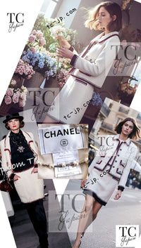 CHANEL 06PF Limited Cream Ivory Trim Wool Silk Tweed Jacket 42 44 シャネル クリーム ブラック レッド ウール シルク ツイード ジャケット 即発