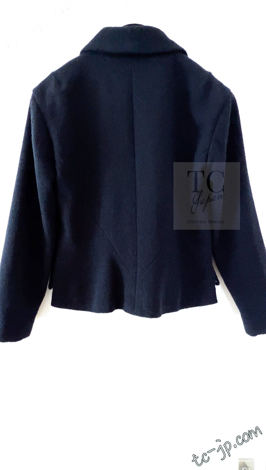CHANEL 12C Navy Rhinestone CC Buttons Wool V-neck Jacket 34 シャネル ネイビー ラインストーン CCボタン ウール Vネック ジャケット 即発