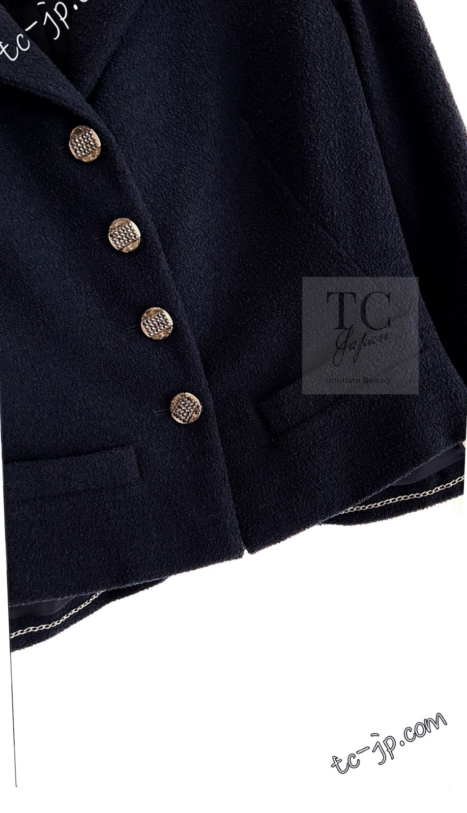 CHANEL 12C Navy Rhinestone CC Buttons Wool V-neck Jacket 34 シャネル ネイビー ラインストーン CCボタン ウール Vネック ジャケット 即発