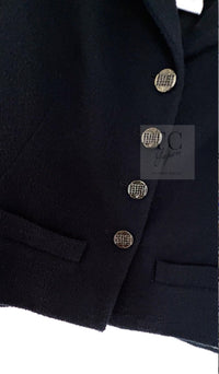 CHANEL 12C Navy Rhinestone CC Buttons Wool V-neck Jacket 34 シャネル ネイビー ラインストーン CCボタン ウール Vネック ジャケット 即発