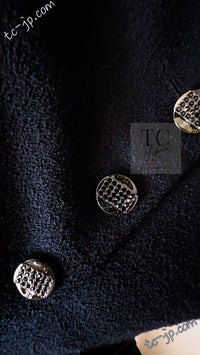CHANEL 12C Navy Rhinestone CC Buttons Wool V-neck Jacket 34 シャネル ネイビー ラインストーン CCボタン ウール Vネック ジャケット 即発