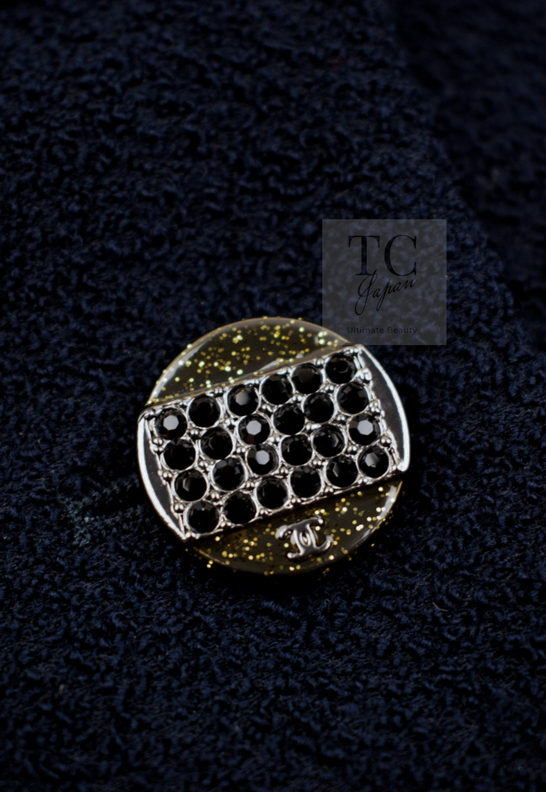 CHANEL 12C Navy Rhinestone CC Buttons Wool V-neck Jacket 34 シャネル ネイビー ラインストーン CCボタン ウール Vネック ジャケット 即発