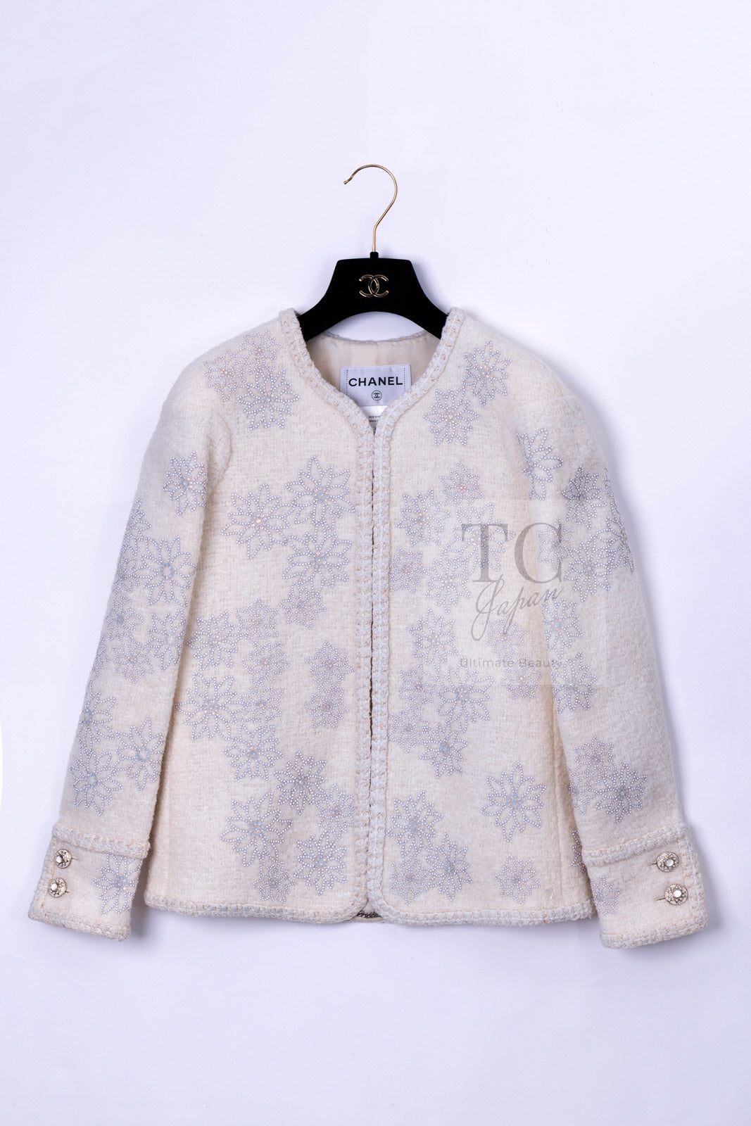 CHANEL 15PF Ivory Wool Mohair Beaded Rhinestone Jacket 36 38 シャネル アイボリー ウール モヘア ビーズ ラインストーン ジャケット 即発