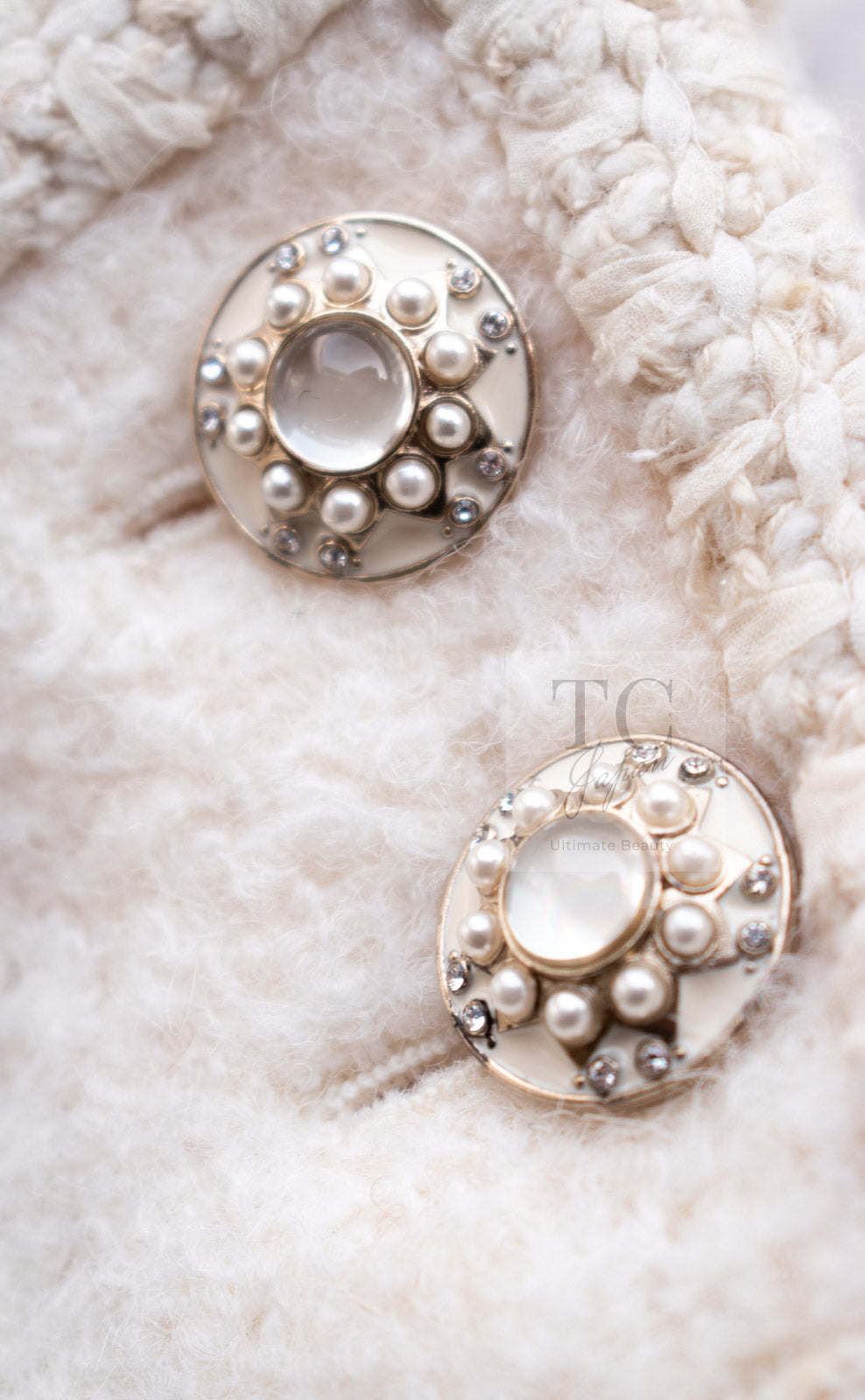 CHANEL 15PF Ivory Wool Mohair Beaded Rhinestone Jacket 36 38 シャネル アイボリー ウール モヘア ビーズ ラインストーン ジャケット 即発