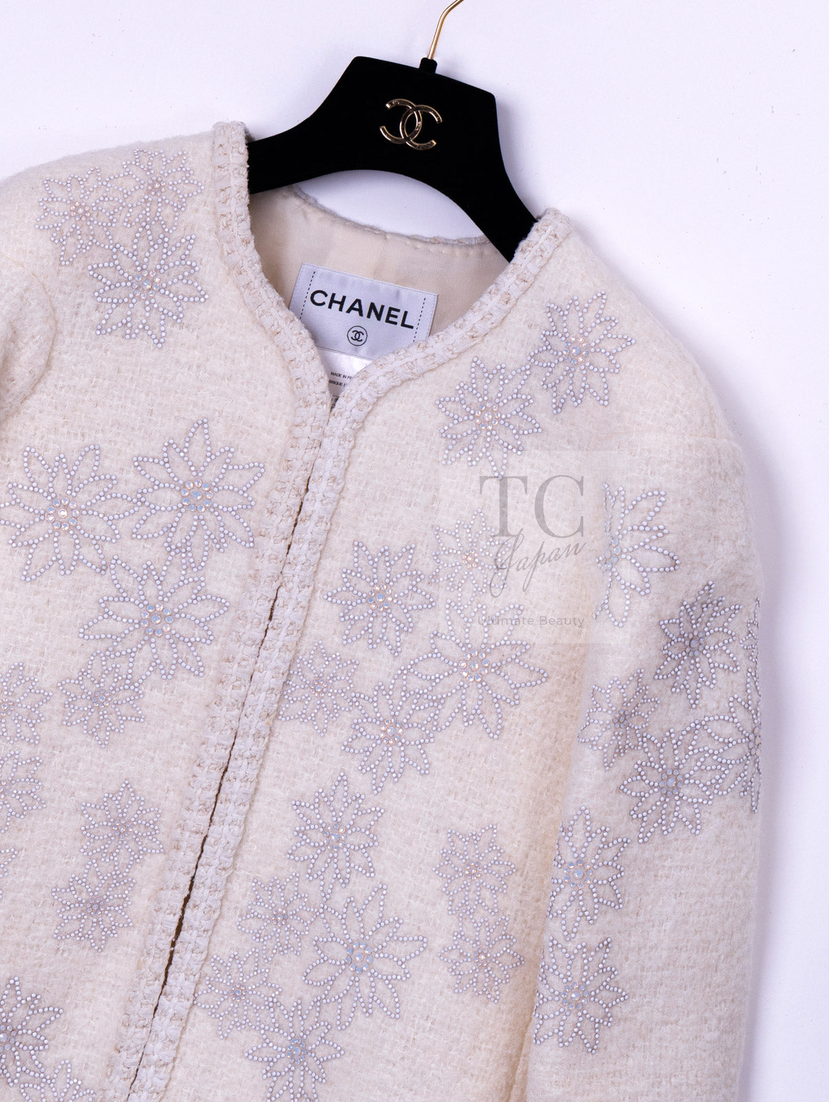 CHANEL 15PF Ivory Wool Mohair Beaded Rhinestone Jacket 36 38 シャネル アイボリー ウール モヘア ビーズ ラインストーン ジャケット 即発