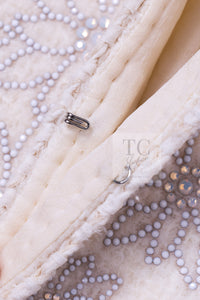 CHANEL 15PF Ivory Wool Mohair Beaded Rhinestone Jacket 36 38 シャネル アイボリー ウール モヘア ビーズ ラインストーン ジャケット 即発