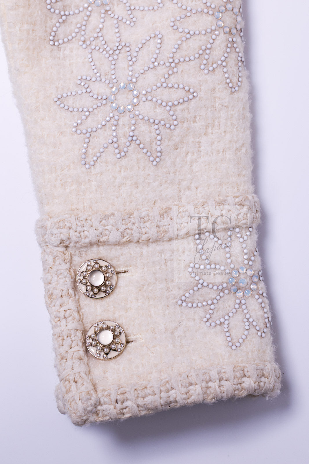 CHANEL 15PF Ivory Wool Mohair Beaded Rhinestone Jacket 36 38 シャネル アイボリー ウール モヘア ビーズ ラインストーン ジャケット 即発