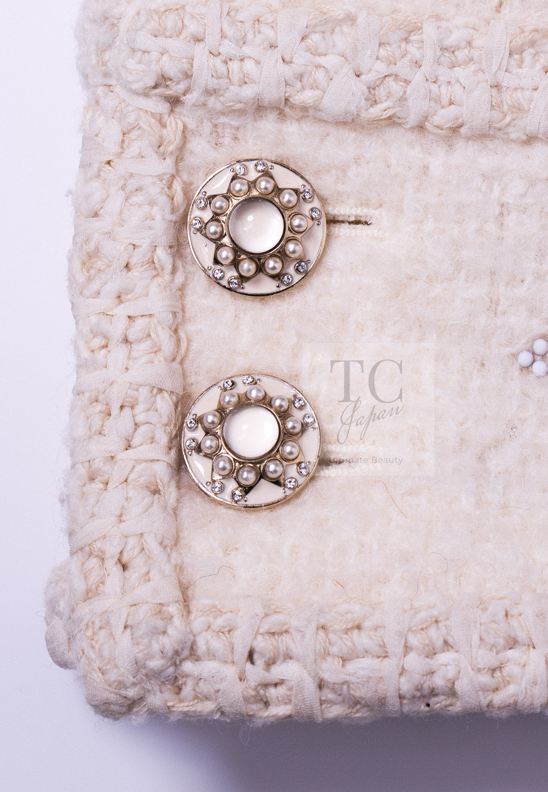 CHANEL 15PF Ivory Wool Mohair Beaded Rhinestone Jacket 36 38 シャネル アイボリー ウール モヘア ビーズ ラインストーン ジャケット 即発