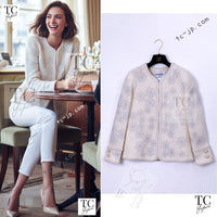 CHANEL 15PF Ivory Wool Mohair Beaded Rhinestone Jacket 36 38 シャネル アイボリー ウール モヘア ビーズ ラインストーン ジャケット 即発