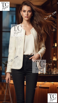 CHANEL 15PF Ivory Wool Mohair Beaded Rhinestone Jacket 36 38 シャネル アイボリー ウール モヘア ビーズ ラインストーン ジャケット 即発