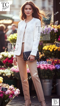 CHANEL 15PF Ivory Wool Mohair Beaded Rhinestone Jacket 36 38 シャネル アイボリー ウール モヘア ビーズ ラインストーン ジャケット 即発