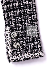 CHANEL 09S Black White Collarless Tweed Jacket 34 シャネル ブラック ホワイト ノーカラー ツイード ジャケット 即発