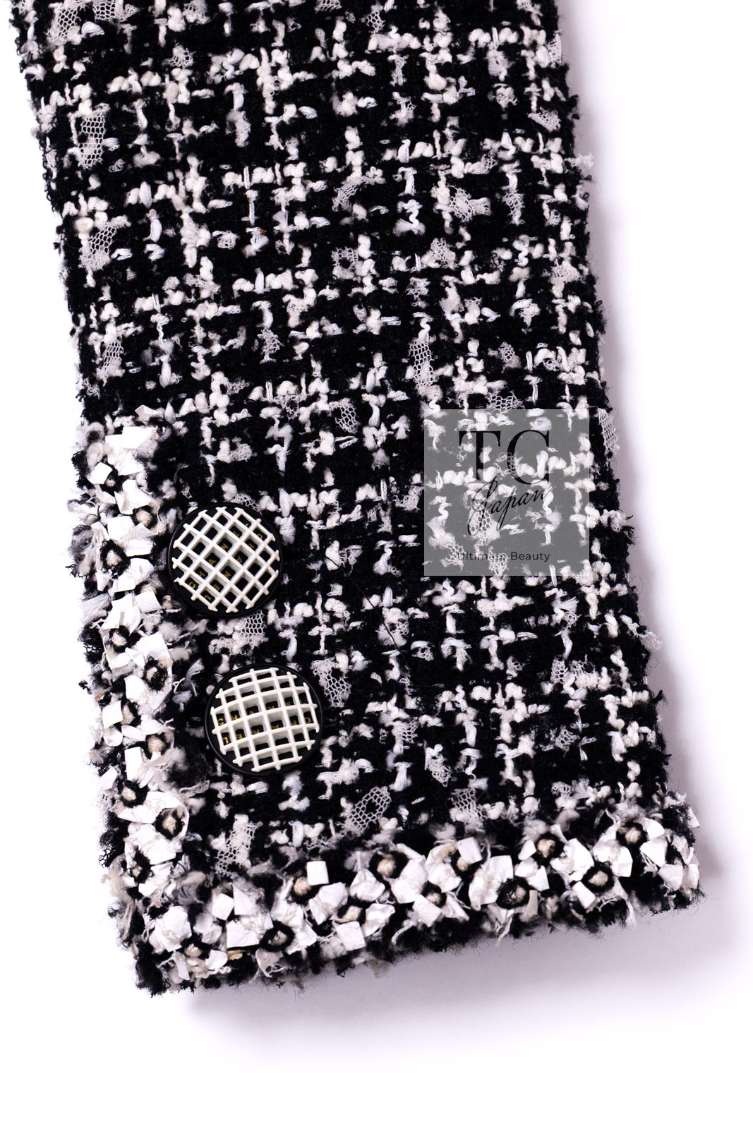 CHANEL 09S Black White Collarless Tweed Jacket 34 シャネル ブラック ホワイト ノーカラー ツイード ジャケット 即発