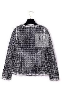 CHANEL 09S Black White Collarless Tweed Jacket 34 シャネル ブラック ホワイト ノーカラー ツイード ジャケット 即発