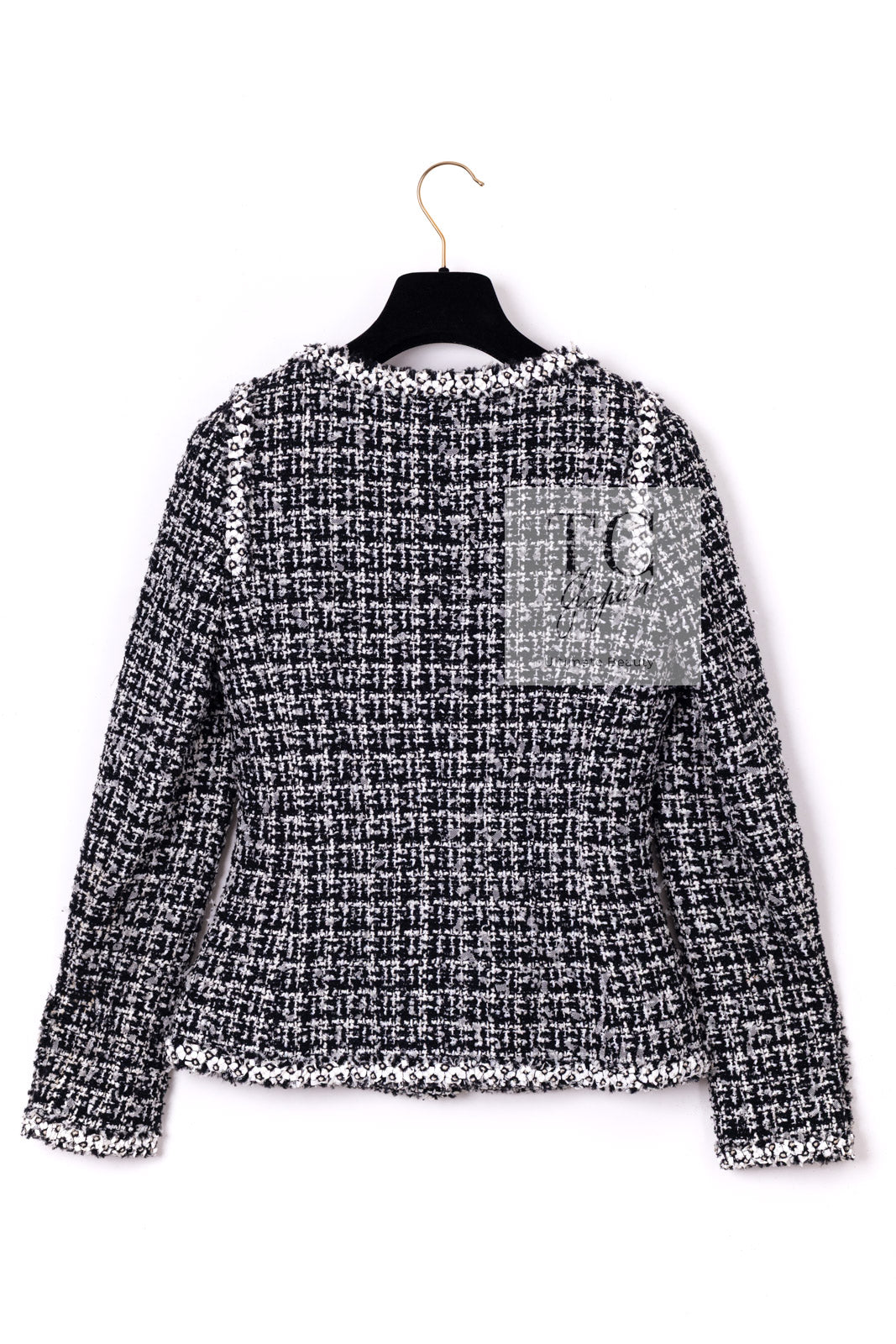 CHANEL 09S Black White Collarless Tweed Jacket 34 シャネル ブラック ホワイト ノーカラー ツイード ジャケット 即発