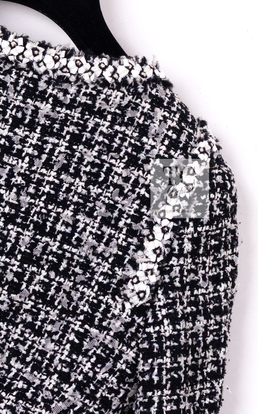 CHANEL 09S Black White Collarless Tweed Jacket 34 シャネル ブラック ホワイト ノーカラー ツイード ジャケット 即発