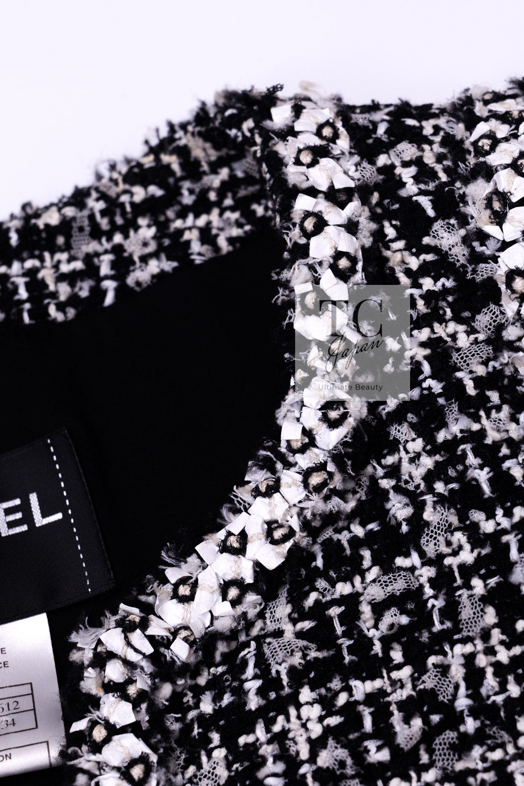 CHANEL 09S Black White Collarless Tweed Jacket 34 シャネル ブラック ホワイト ノーカラー ツイード ジャケット 即発