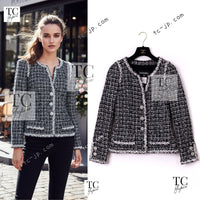 CHANEL 09S Black White Collarless Tweed Jacket 34 シャネル ブラック ホワイト ノーカラー ツイード ジャケット 即発