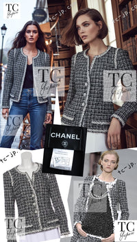 CHANEL 09S Black White Collarless Tweed Jacket 34 シャネル ブラック ホワイト ノーカラー ツイード ジャケット 即発