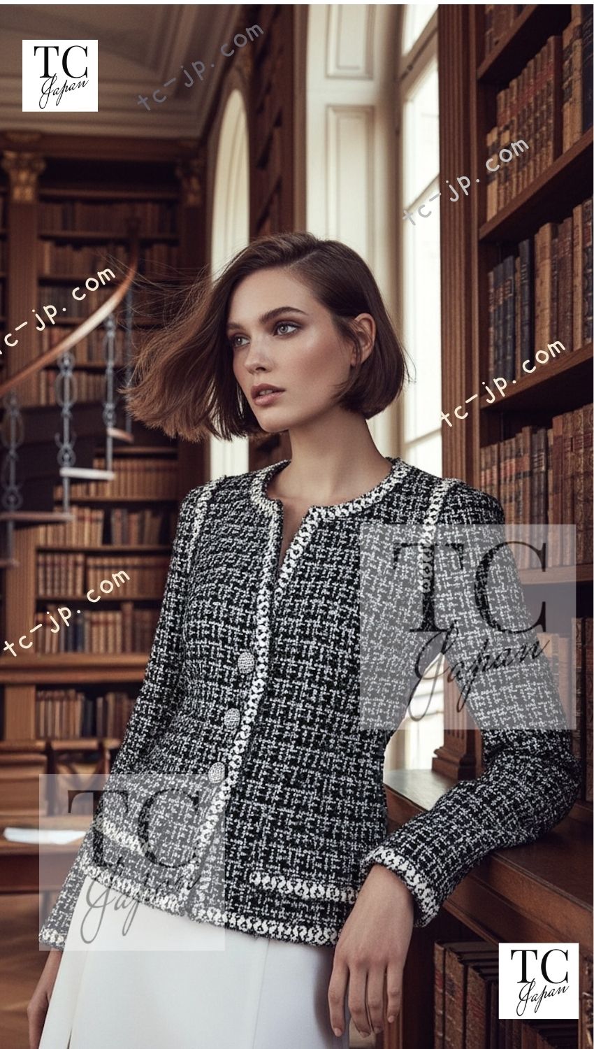 CHANEL 09S Black White Collarless Tweed Jacket 34 シャネル ブラック ホワイト ノーカラー ツイード ジャケット 即発