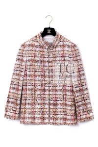 CHANEL 06S Red Brown Multi Tweed Jacket 38 40 シャネル レッド ブラウン マルチカラー ツイード ジャケット 即発