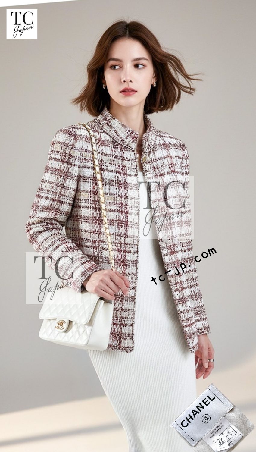 CHANEL 06S Red Brown Multi Tweed Jacket 38 40 シャネル レッド ブラウン マルチカラー ツイード ジャケット 即発