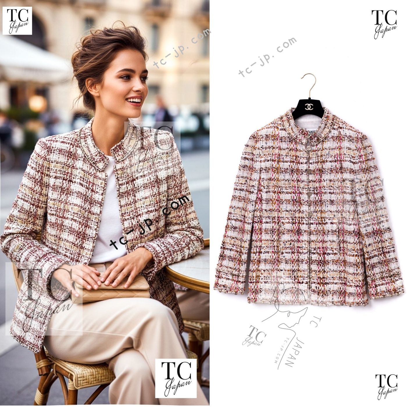 CHANEL 06S Red Brown Multi Tweed Jacket 38 40 シャネル レッド ブラウン マルチカラー ツイード ジャケット 即発