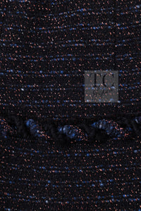 CHANEL 07PF Black Blue Metallic Wool Cashmere Tweed Jacket Coat 38 シャネル ブラック ブルー メタリック ウール カシミヤ ツイード ジャケット コート 即発